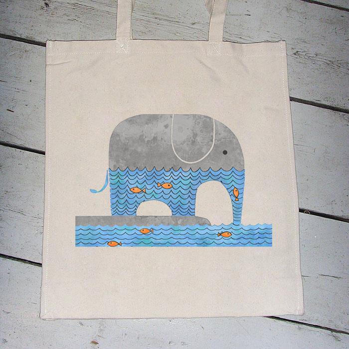 大象与鱼 原创环保袋帆布包 文艺复古小清新购物女大包布袋
