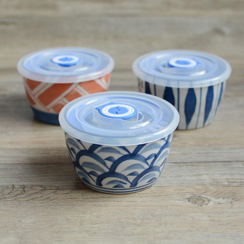 日式和风保鲜碗 微波炉饭盒保鲜盒 陶瓷带盖碗便当密封盒方便面碗