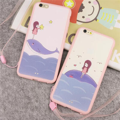日韩粉色可爱女生iphone6手机壳苹果6plus带挂绳卡通5s硅胶保护套
