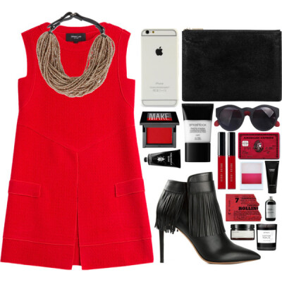 A fashion look from August 2015 featuring red shift dress, pointed toe booties and zipper purse. Browse and shop related looks.