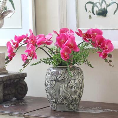 清汤卧果 新中式浮雕灰褐色陶瓷花瓶 家居装饰室内高档摆件花器