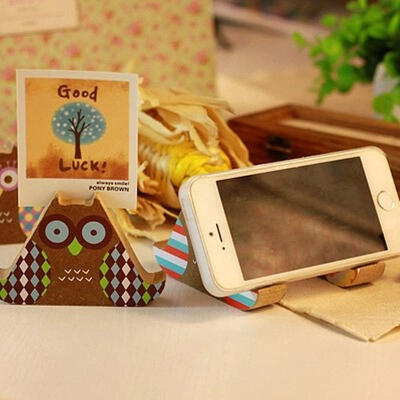 zakka复古猫头鹰手机座便签夹木质照片座韩国创意家居用品