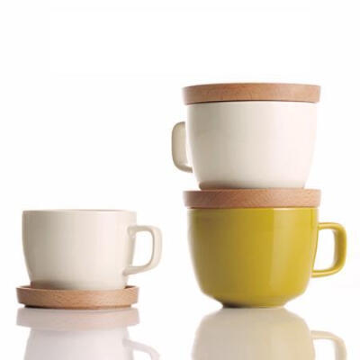 现货日本NEIGHBORS系列 陶瓷茶杯 咖啡杯 热饮杯 含木杯垫