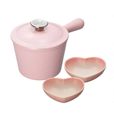 买锅送碗 日本 Le Creuset 酷彩 铸铁单柄炖锅 雪纺粉 16cm