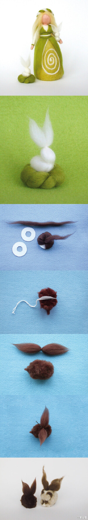 #Magic Wool: how to make a fluffy bunny# by Floris。如何做一个蓬松的兔子，羊毛毡绝妙小招嘿嘿。。明天就是七夕~想要乞巧的，还不快快行动起来哈哈！拿起你的绣针，戳戳戳！