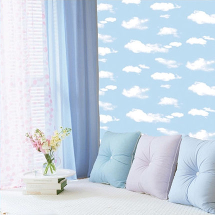 Magic fix韩国环保pvc自粘贴卧室蓝天白云墙纸蓝色卡通壁纸