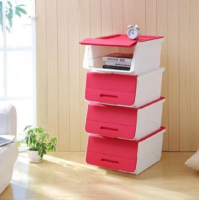 带盖视侧开门收纳箱塑料可叠加翻盖式整理箱置物箱置物架包邮