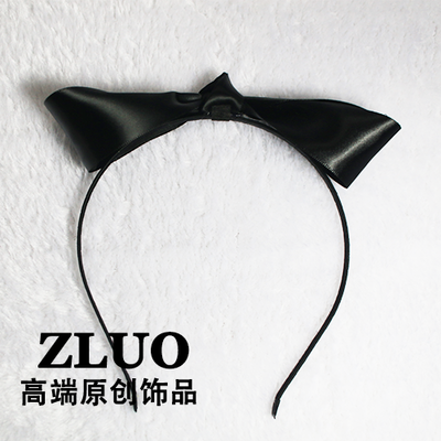 ZLUO高端原创饰品 纯黑色夸张蝴蝶结 高级绸缎 可爱欧美发箍