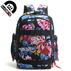 draconite欧美风牡丹花死飞帆布滑板背包电脑双肩包学生书包