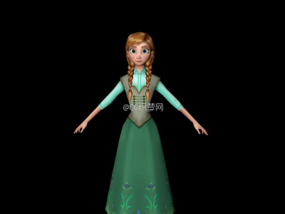 卡通_动画电影《冰雪奇缘》角色成年安娜3D模型下载-Anna Summer Rig 3d model - CG织梦网