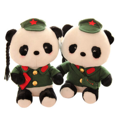 蓝白玩偶 可爱创意复古红军装熊猫情侣公仔毛绒玩具结婚礼物