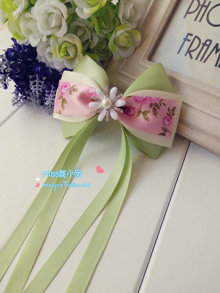 小清新仙女款头饰原创手工蝴蝶结发饰发夹 韩版飘带碎花发卡头花