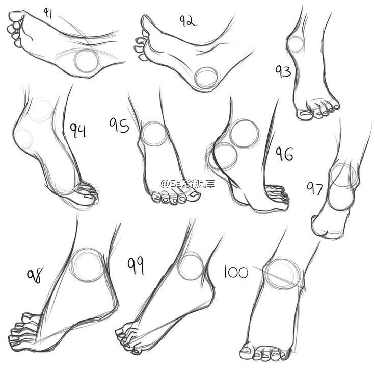Rattlesire的一组脚部练习，100种不同的角度动态帮助你更好的绘制脚部，值得借鉴学习