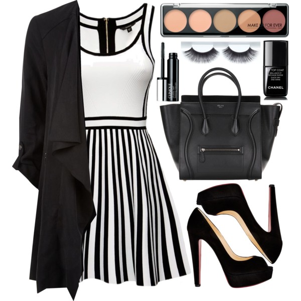 A fashion look from August 2015 featuring stripe dress, mens tall jackets and black peep toe pumps. Browse and shop related looks.