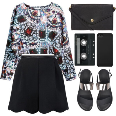 A fashion look from August 2015 featuring long sleeve tops, short shorts and strappy sandals. Browse and shop related looks.