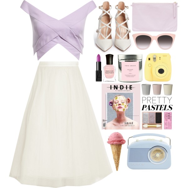 A fashion look from August 2015 featuring white tulle skirt, gianvito rossi shoes and pink leather handbag. Browse and shop related looks.