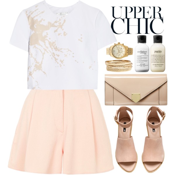 #Zimmermann #Printed #croppedtop #stretchscuba #pastel #flippyshorts #topshop @polyvore-editorial #michaelkors #gold