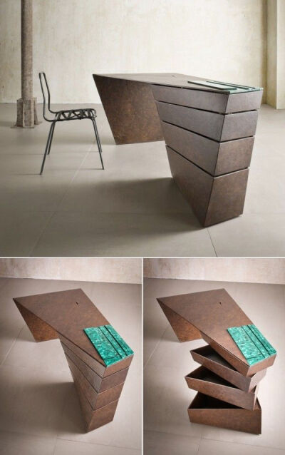 This twisted Desk design appears almost sculptural. Unique office furniture.