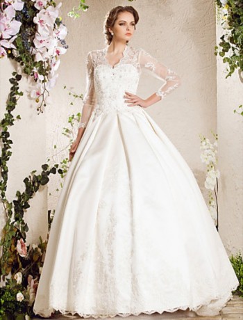 Ball Gown Sweetheart Chapel Train Lace Satin Wedding Dress Inspired By Kate Middleton