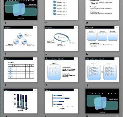 层叠亮图环形方圆图表PPT模版www.2ppt.cn