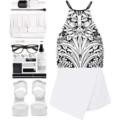 A fashion look from August 2015 featuring zipper crop top, highwaist shorts and platform heel sandals. Browse and shop related looks.