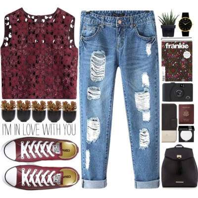 #set #fashion #polyvore #polyvoreeditorial #burgundy #cute #september #2015 #sneakers #top #jeans #celebairportstyle