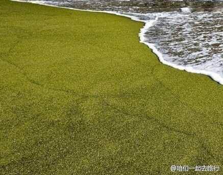 在夏威夷群岛中有块绿色的Papakōlea沙滩～这难道是抹茶味的海滩吗！这完全是抹茶控的度假圣地啊！想去！！