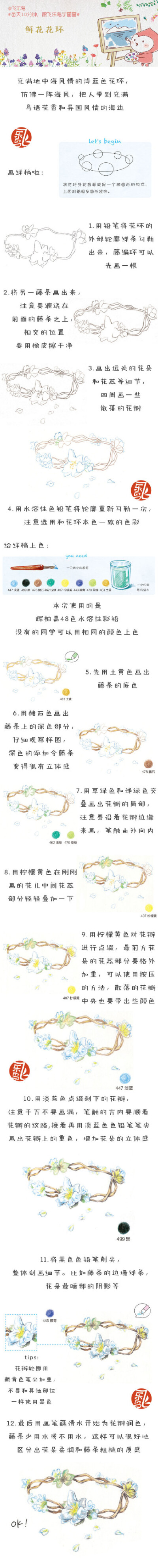 #每天10分钟，跟飞乐鸟学画画# 立夏啦，炎炎夏季里轻便出行，戴在手上的花环装点着你的好心情。