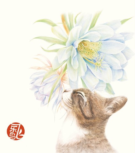 #飞乐鸟作品#《莳花绘-花猫》——钟声敲响的零点、阳光正美的午后，晚风扫过落叶的傍晚，在不同的时间里，这些机灵的猫咪小家伙们都按耐不住自由的灵魂，要与自然中美丽的花朵共舞，在花间玩耍、休憩。当至美的莳花遭遇萌萌哒猫咪，快拿起你的画笔描绘这精彩一刻吧！飞乐鸟《莳花绘.花猫-用色铅笔描绘花与猫的12次邂逅》辉…