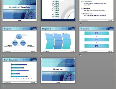 蓝环形渐变网点图表图形PPT模版www.2ppt.cn