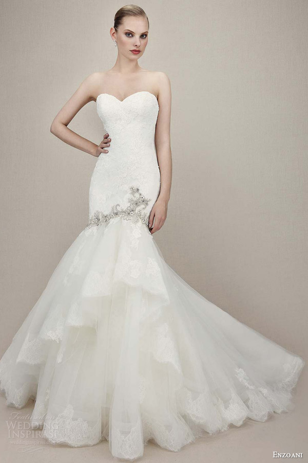 enzoani 2016 bridal kennedy strapless sweetheart lace mermaid wedding dress tiered skirt silver beading壁纸 婚纱 礼服 裙子 时尚 摄影