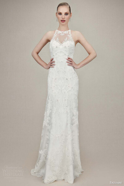 enzoani bridal 2016 kamila sleeveless trumpet wedding dress illusion halter neckline壁纸 婚纱 礼服 裙子 时尚 摄影