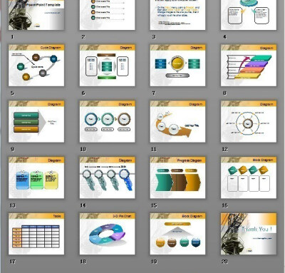 橘黄箭头图表建设工业类PPT模板www.2ppt.cn