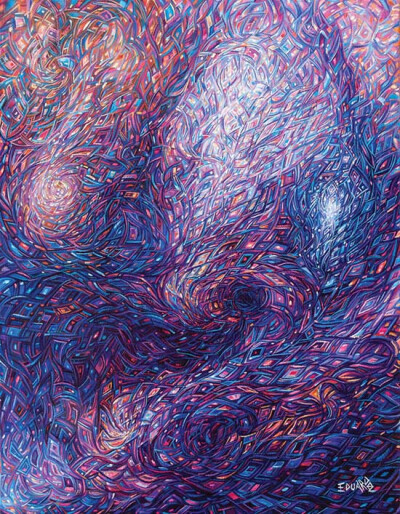 Eduardo Rodriguez Calzado是一位抽象派的艺术家，不过他的风格是采用明亮的颜色，几何形状，线条和点，来组合成一幅色彩绚丽的概念化艺术作品，每个形状又能拼接成画中所要表达的人、事、物，非常的精彩。采用油彩…