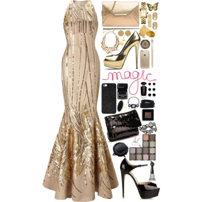 A fashion look from August 2015 featuring sequin dress, masquerade costumes and Giuseppe Zanotti. Browse and shop related looks.