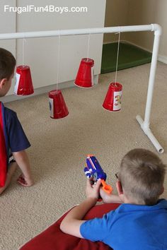 Swinging Nerf targets with plastic cups - FUN!