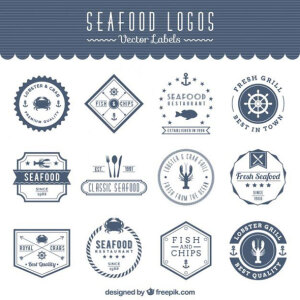 190个可以免费使用的徽章矢量图Seafood-logos