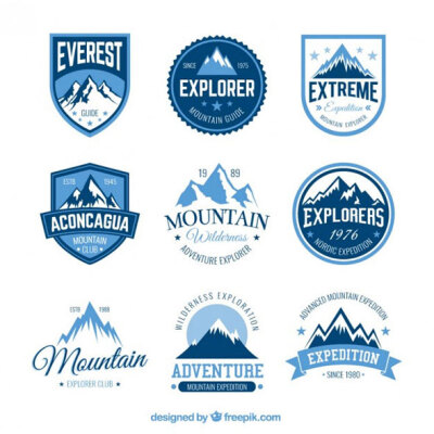 190个可以免费使用的徽章矢量图Mountain-adventure-badges