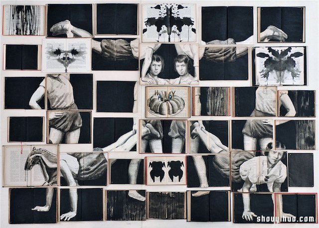 旧书本合拼当画布 变废为宝DIY漂亮装饰画 - www.shouyihuo.com