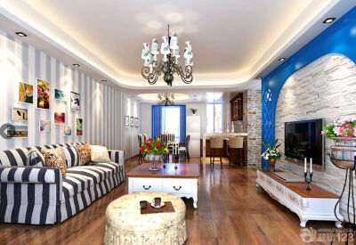 地中海风格家居客厅三人沙发装修效果图