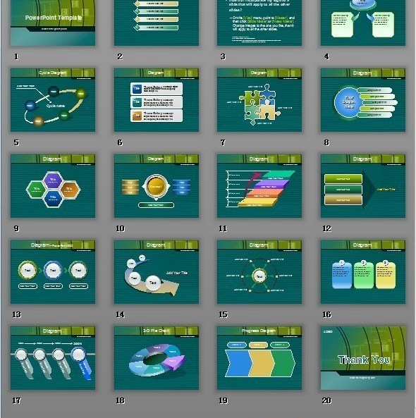 暗绿黄演示教学箭头示意图图表PPT模板www.2ppt.cn