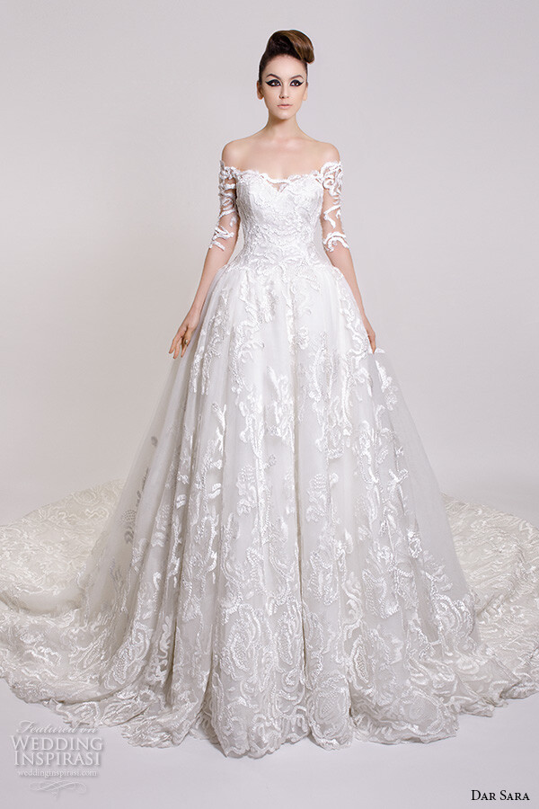 dar sara bridal 2016 wedding dresses pretty ball gown off the shoulder half filigree sleeves sweetheart neckline 壁纸 婚纱 礼服 裙子 时尚 摄影