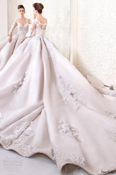 dar sara bridal 2016 wedding dresses stunning ball gown embroidered floral 3 4 quarter sleeves v neckline corset bodice 壁纸 婚纱 礼服 裙子 时尚 摄影
