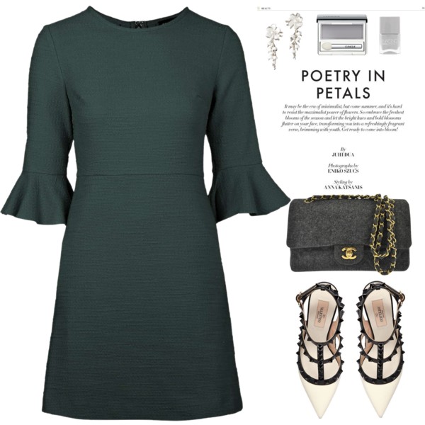 #longsleevedress #bell #green #white #topshop #chanel #valentino #grey #WorkWear #Elegant #office #summertofall #StreetStyle