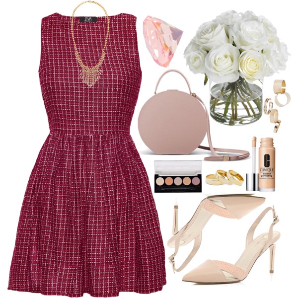 A fashion look from September 2015 featuring purple dress, slingback pumps and set rings. Browse and shop related looks.