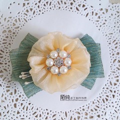 陌纯手作 夏季珍珠镶钻发饰纯手工花朵弹力夹扭扭夹（店铺号：513280）