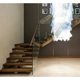 捷步实木钢木旋转复式玻璃阁楼室内别墅楼梯扶手立柱踏板欧式简约