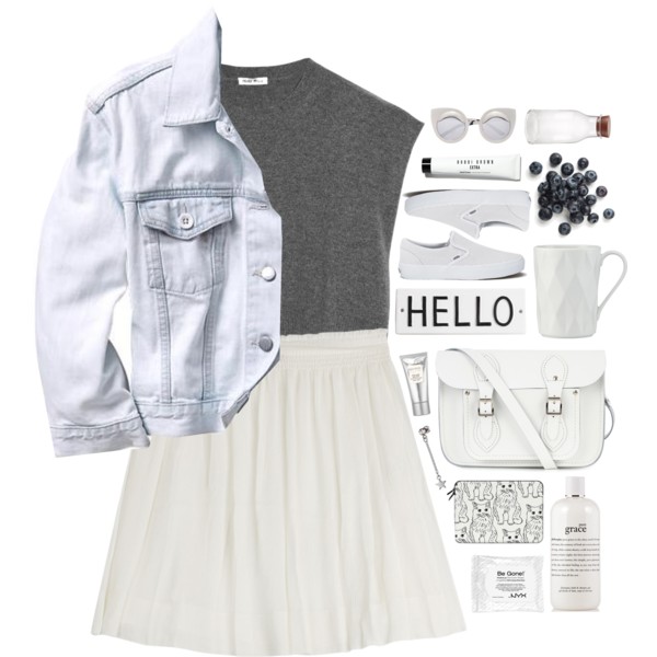 #denimjacket #skirt #white #top #slipon