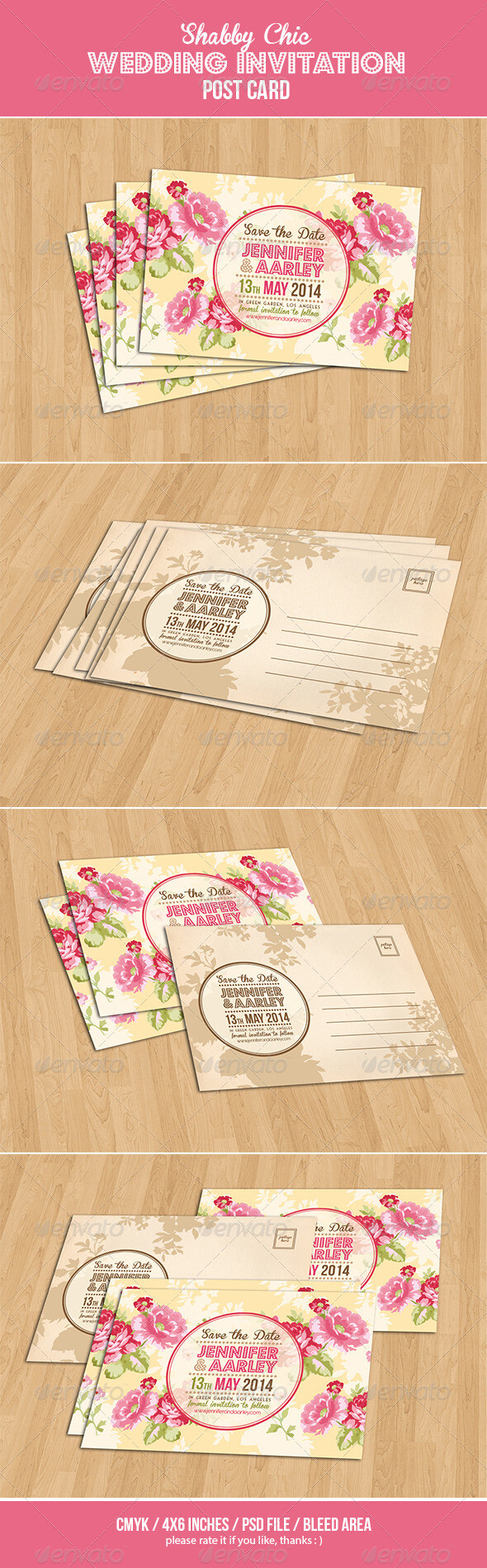 Shabby Chic Wedding Invitation Post Card 婚礼邀请卡模板素材