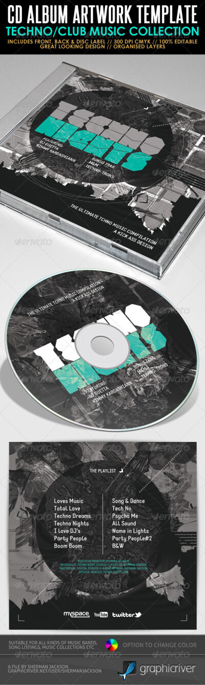 Techno Nights Mixtape CD Artwork PSD Template 光盘盒装素材